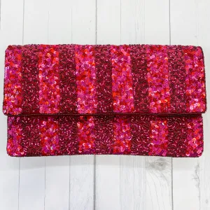 Deep Red Striped Beaded Crossbody