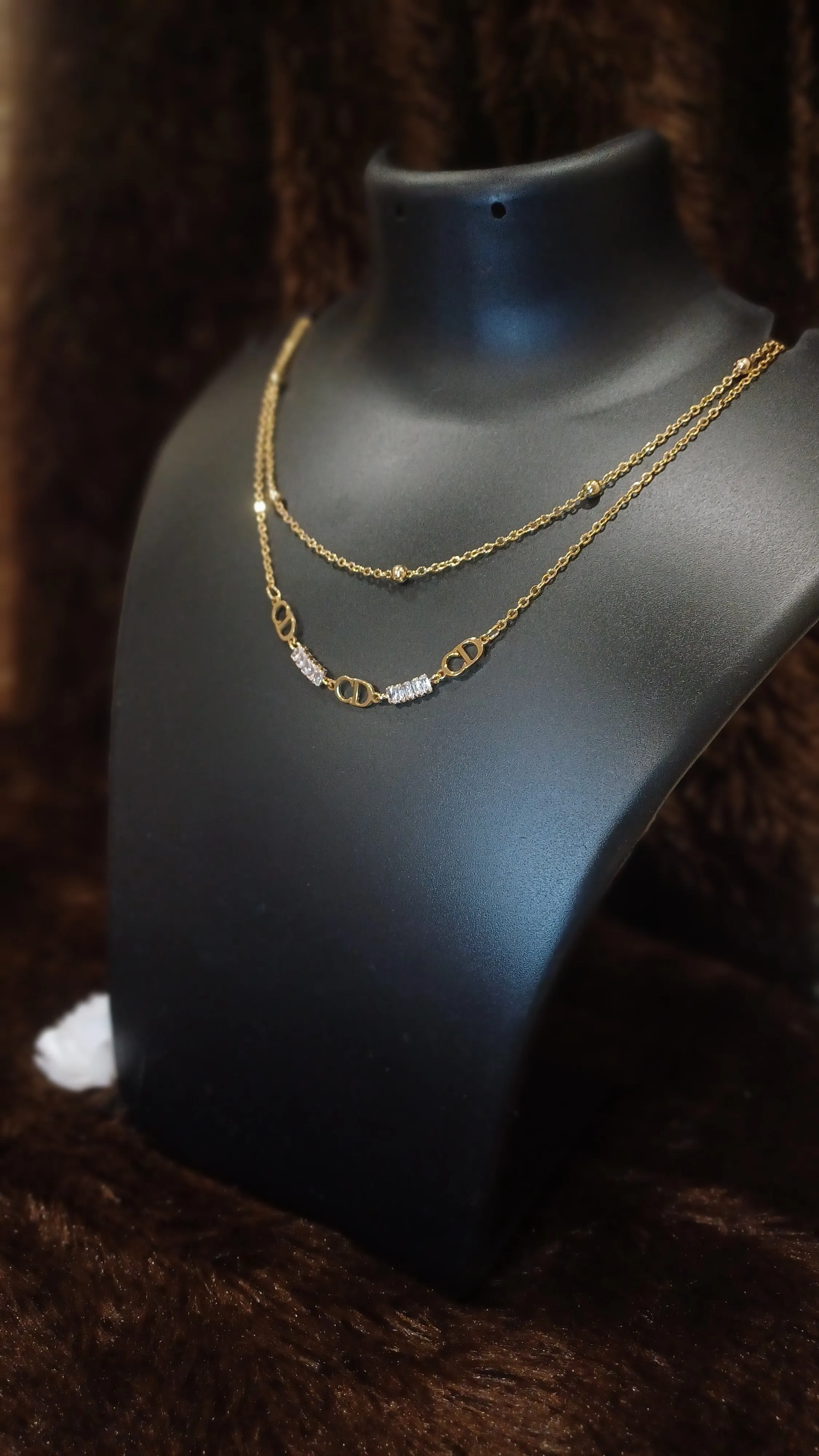 Double chained statement necklace_ American diamonds_ anti tarnish