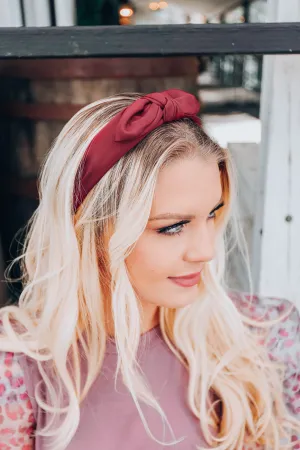 East Sider Knotted Bow Headband - Burgundy