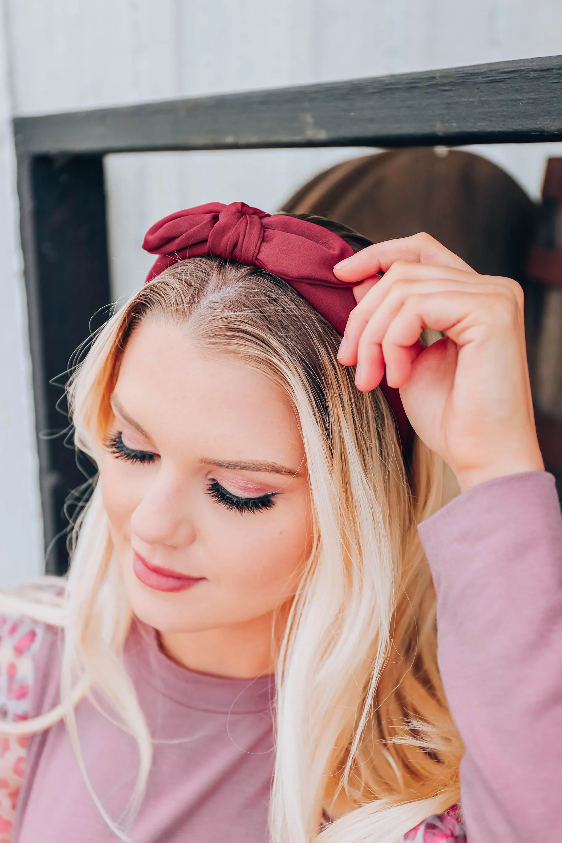 East Sider Knotted Bow Headband - Burgundy