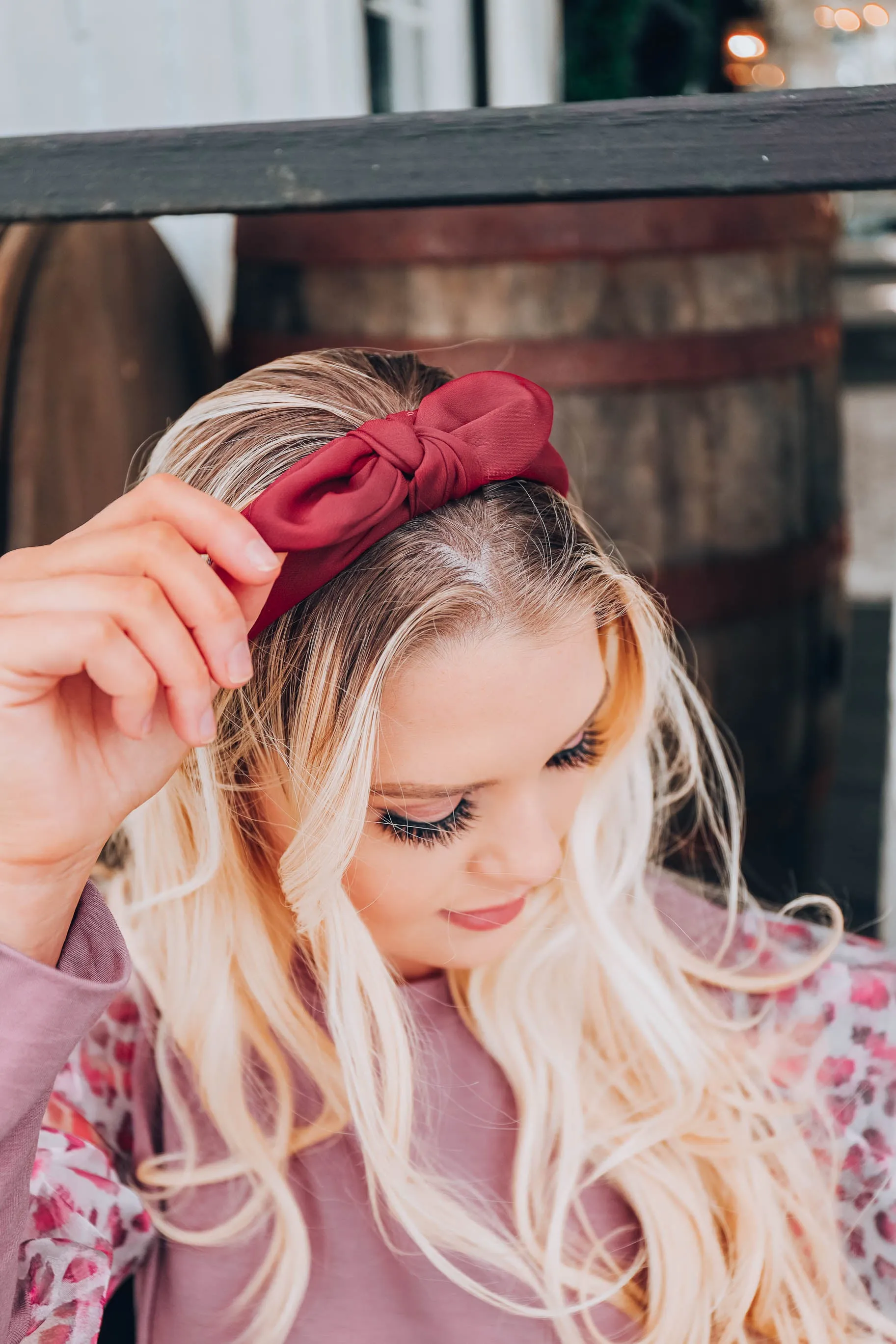 East Sider Knotted Bow Headband - Burgundy