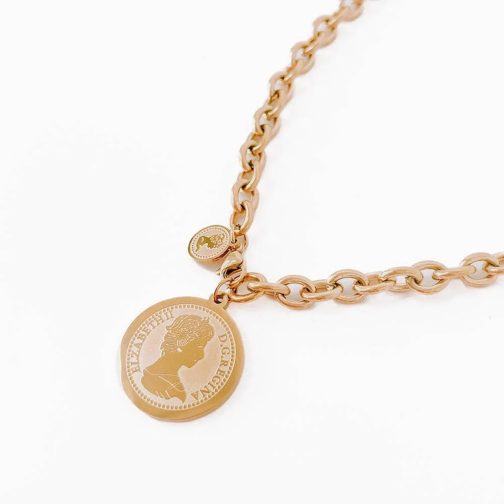Elegant Elizabeth Coin Chain Waterproof Necklace