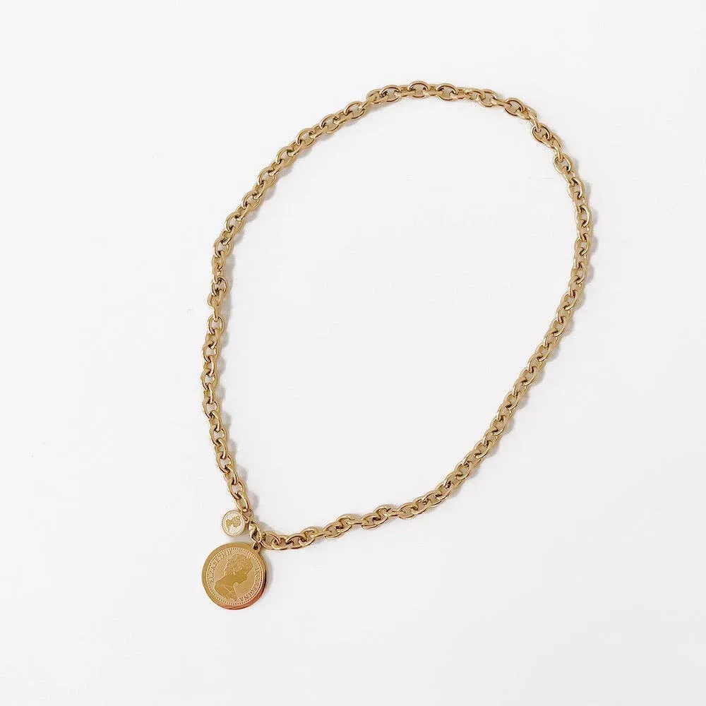 Elegant Elizabeth Coin Chain Waterproof Necklace