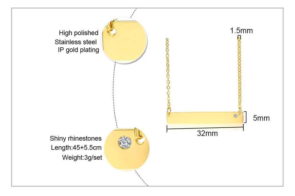 Elegant Free Engraving ID Bar Pendant