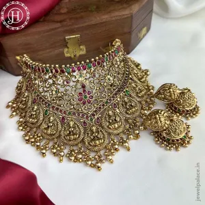 Elegant Gold Plated Temple Choker Set With Earrings JH5898