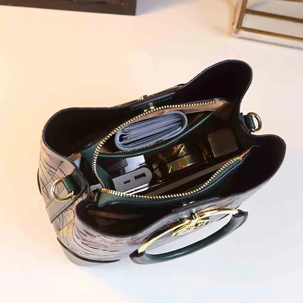 Elegant National Style Women Shoulder Bags Cross Body Flower Pattern Bucket