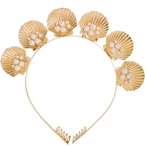 Engraved Shell Pearl Embellished Headband - Gold