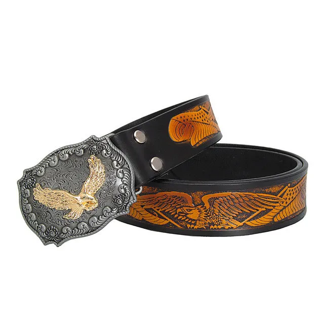 Fashion Casual Men's Leather Belts Top Quality Eagle Totem Copper Smooth Buckle Retro Belt For Men's Jeans
