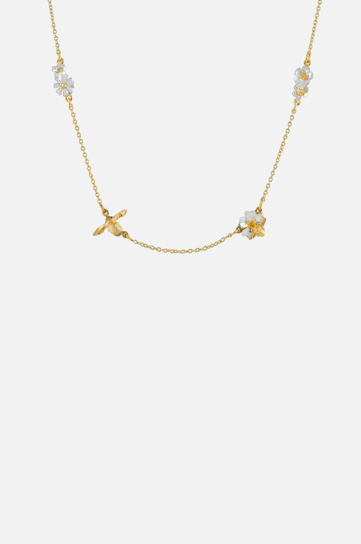 Floral Chain Necklace with Teeny Tiny Bee Gold and Silver