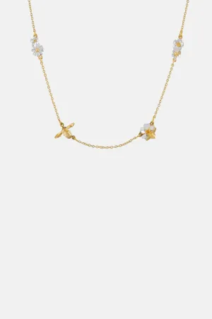 Floral Chain Necklace with Teeny Tiny Bee Gold and Silver