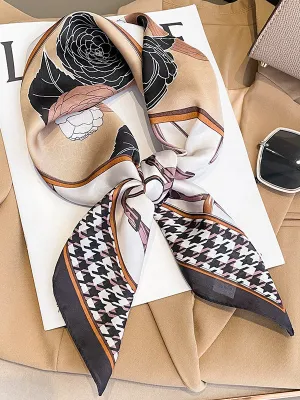 Floral Printed Houndstooth Square Scarfs&Hats
