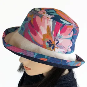 Fun Hat UV summer sun hat built to resist sun, rain and stains, navy and red floral