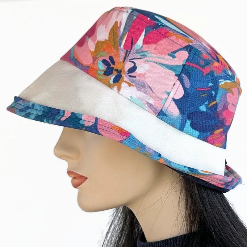 Fun Hat UV summer sun hat built to resist sun, rain and stains, navy and red floral