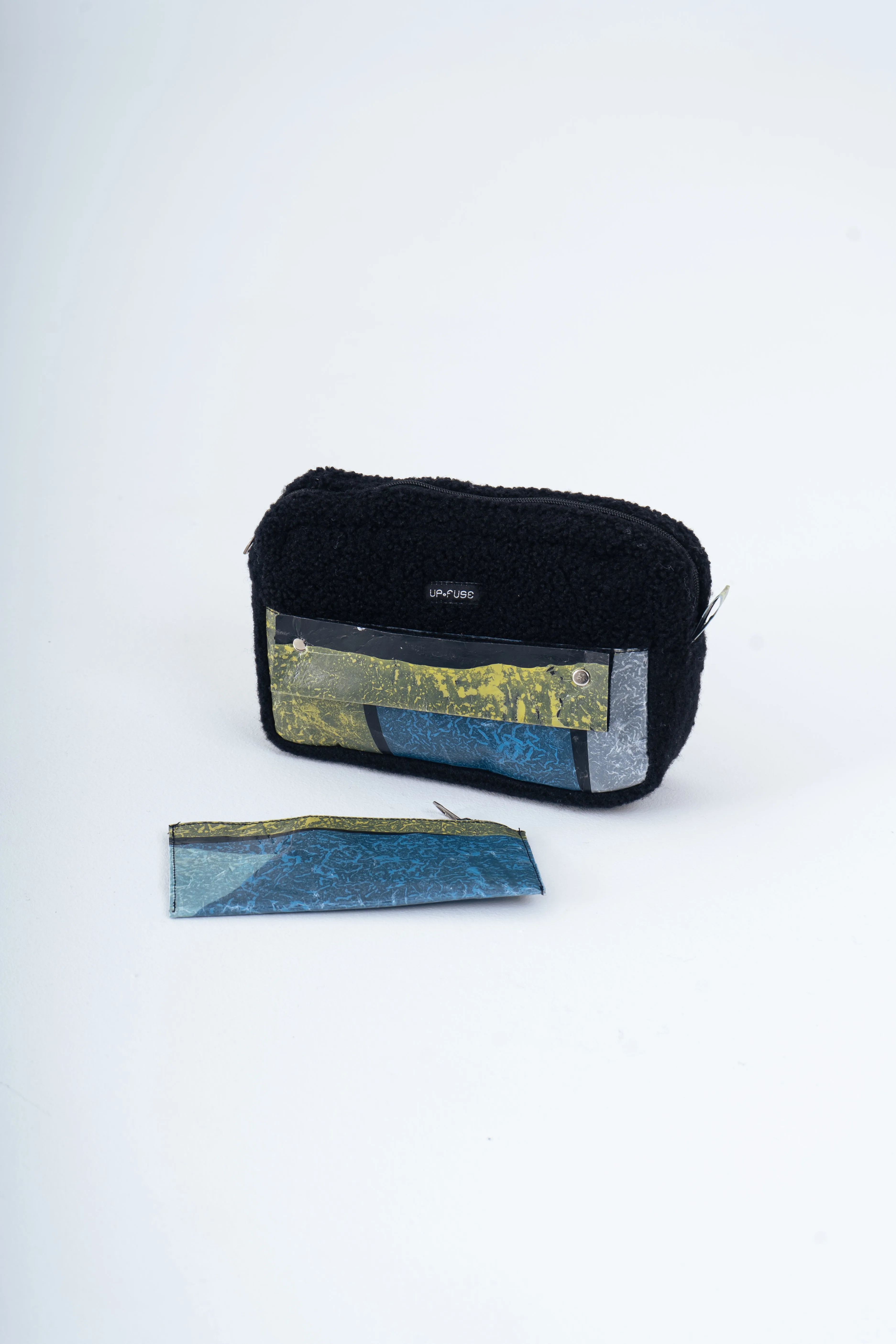 Fur Pouch in Blue Blocks