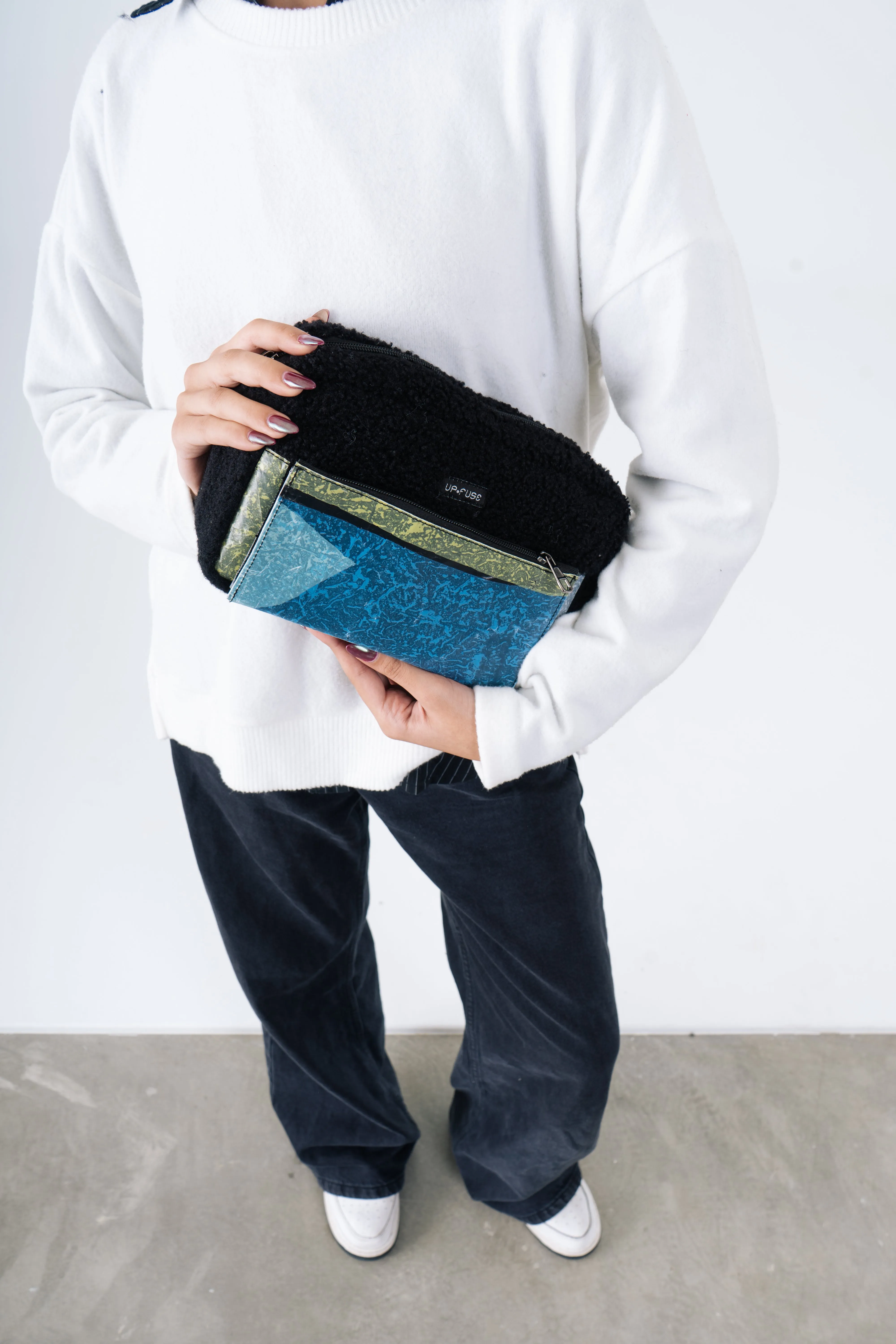 Fur Pouch in Blue Blocks