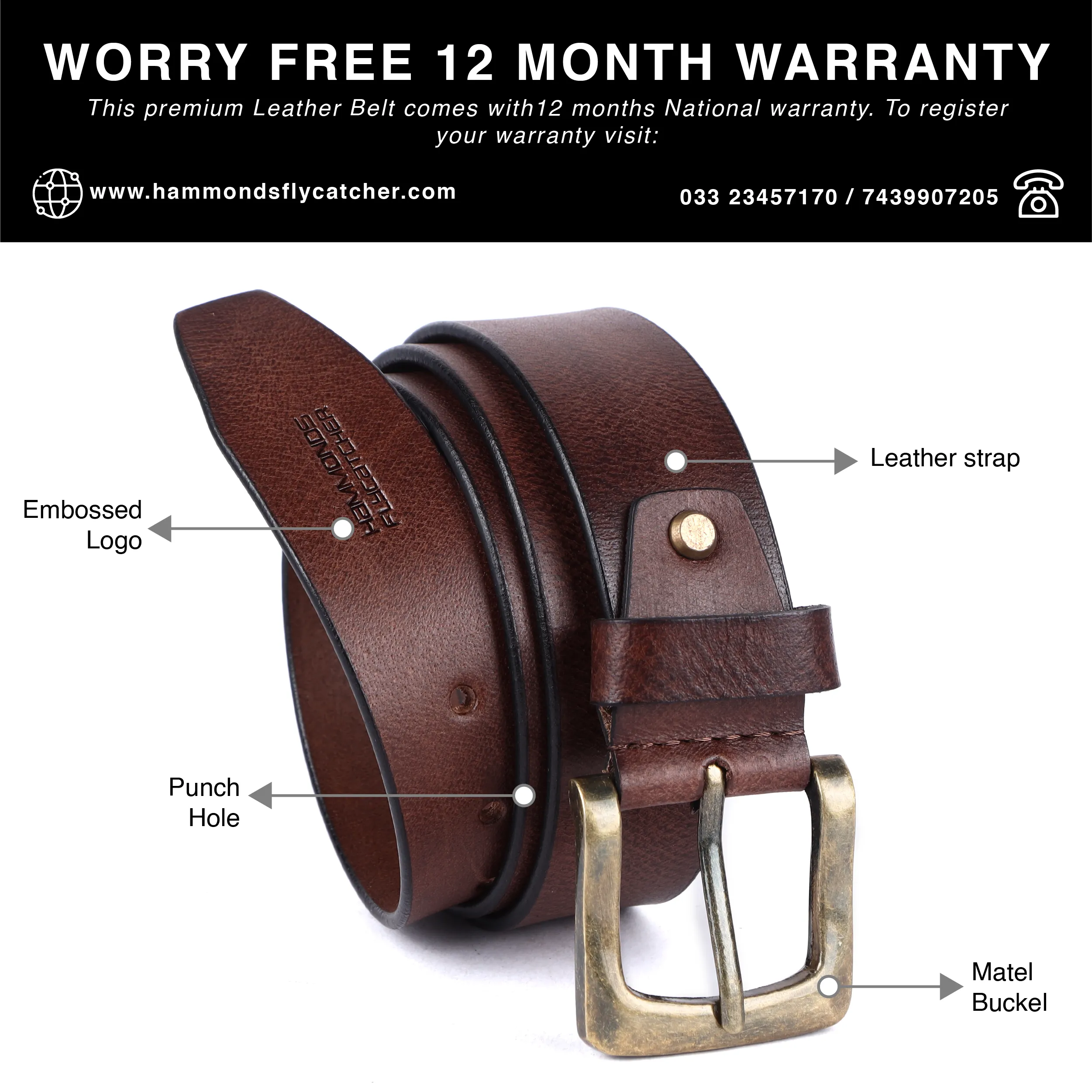 Genuine Leather Belt for Men - Waist Belt Ideal for Casual, Formal - Fits Waist 28-46 Inch