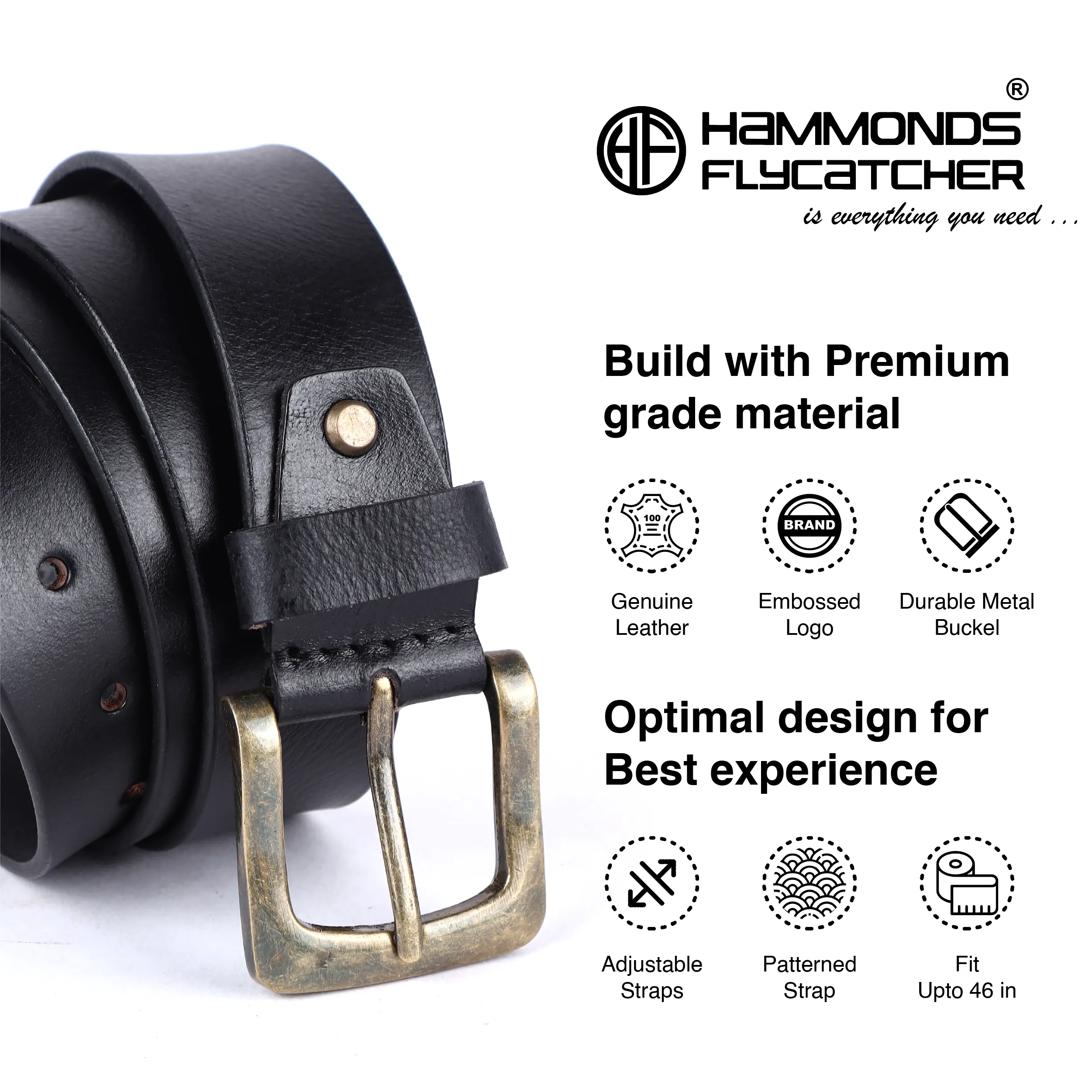 Genuine Leather Belt for Men - Waist Belt Ideal for Casual, Formal - Fits Waist 28-46 Inch