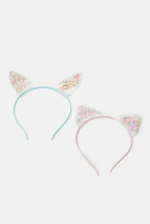 Girls Pink And Blue Embellished Headband (Pack of 2)