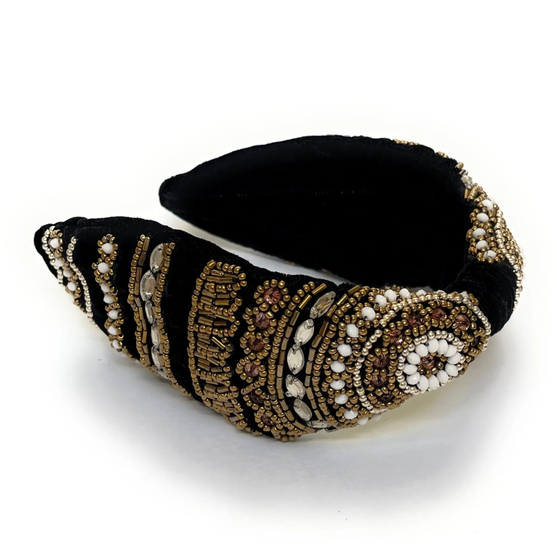 Hand Beaded Gold White Headband