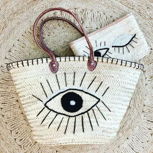 Handmade Straw Market Basket Tote with Eye