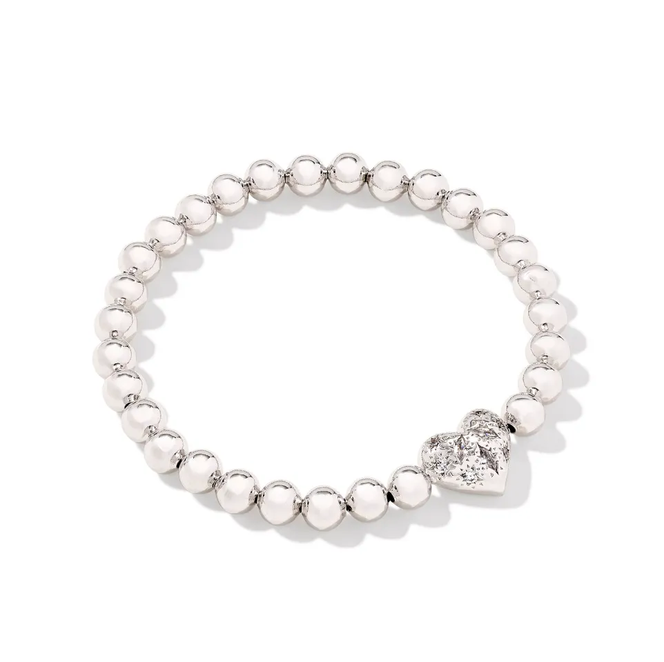 Holland Heart Stretch Bracelet - Rhodium/White Crystal