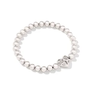 Holland Heart Stretch Bracelet - Rhodium/White Crystal
