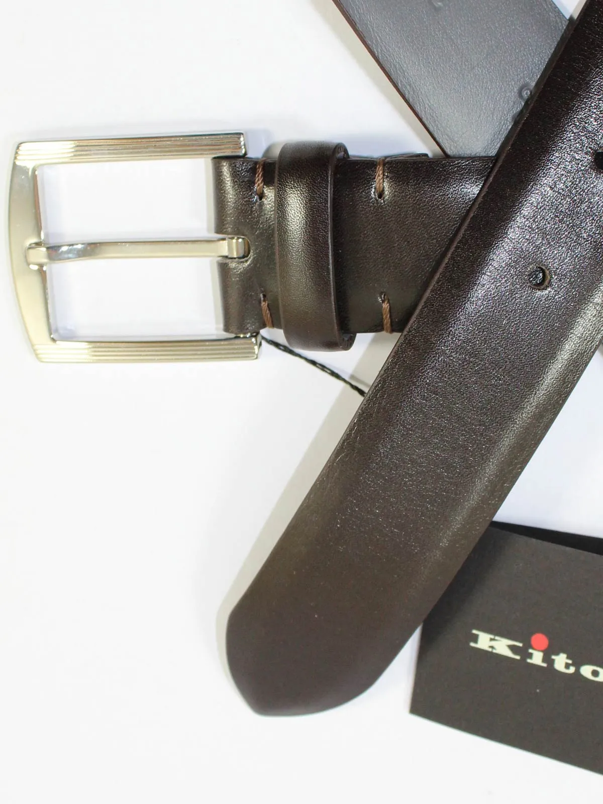 Kiton Belt Dark Brown Smooth Leather Men Belt 105 / 42 SALE
