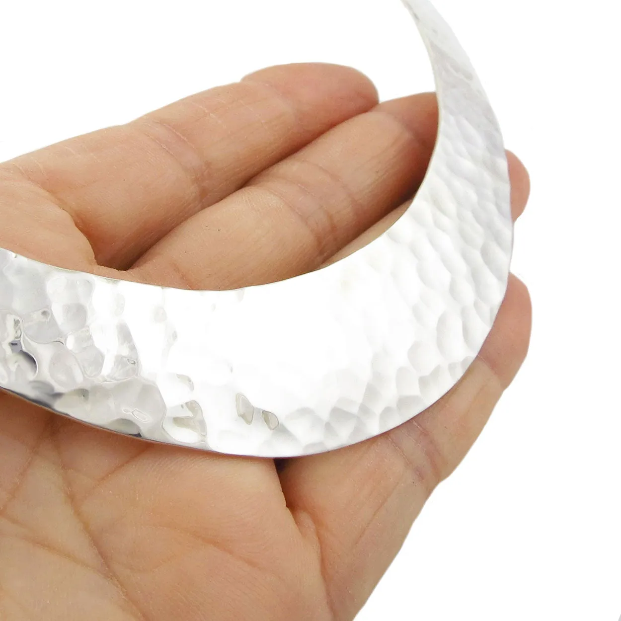 Large Statement Hammered Sterling Silver Choker Necklace