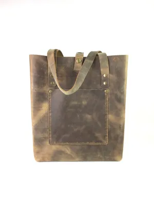 LEATHER TOTE BAG | H B EVERYDAY- DISTRESSED BROWN TOTE BAG
