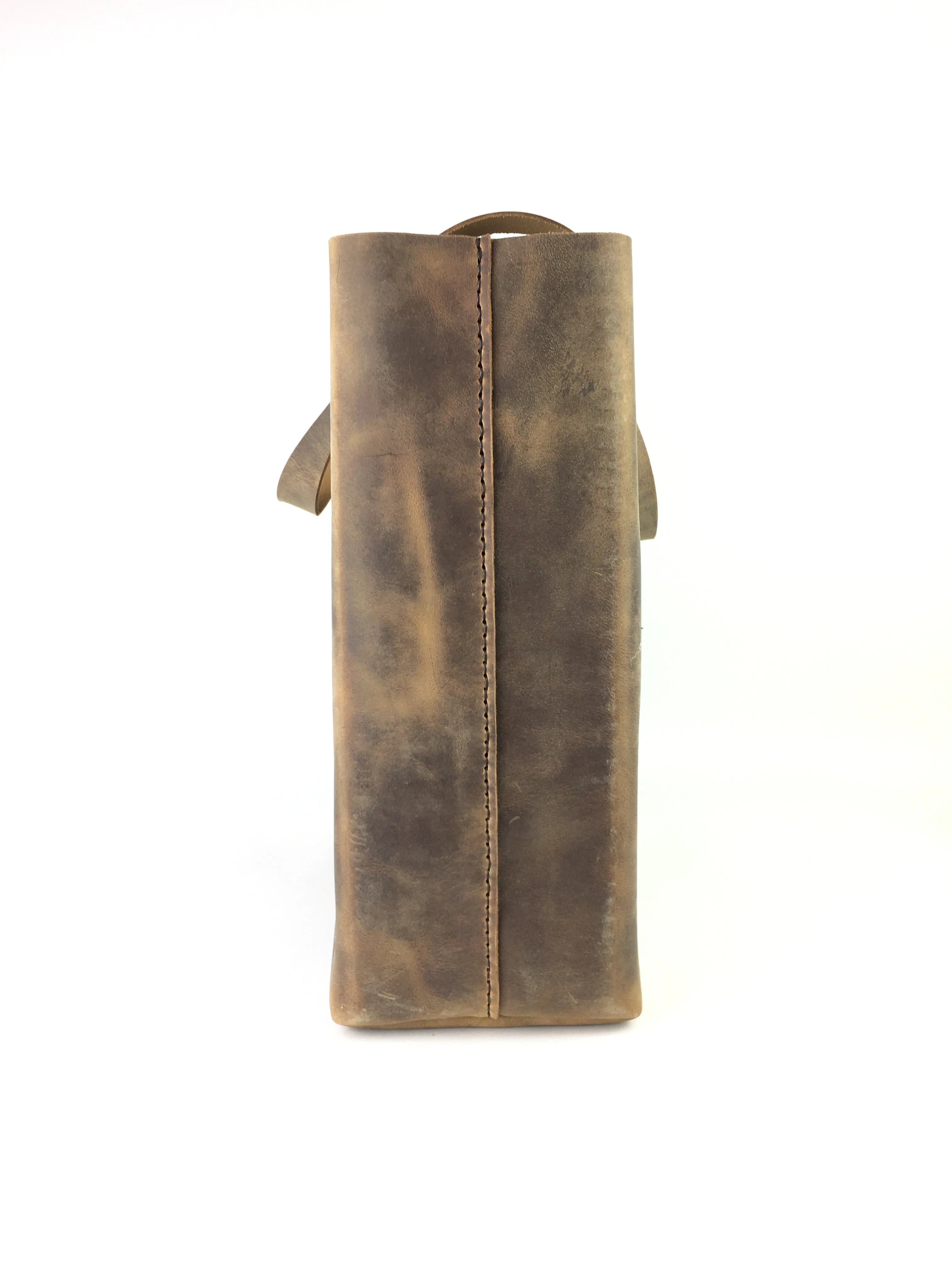 LEATHER TOTE BAG | H B EVERYDAY- DISTRESSED BROWN TOTE BAG