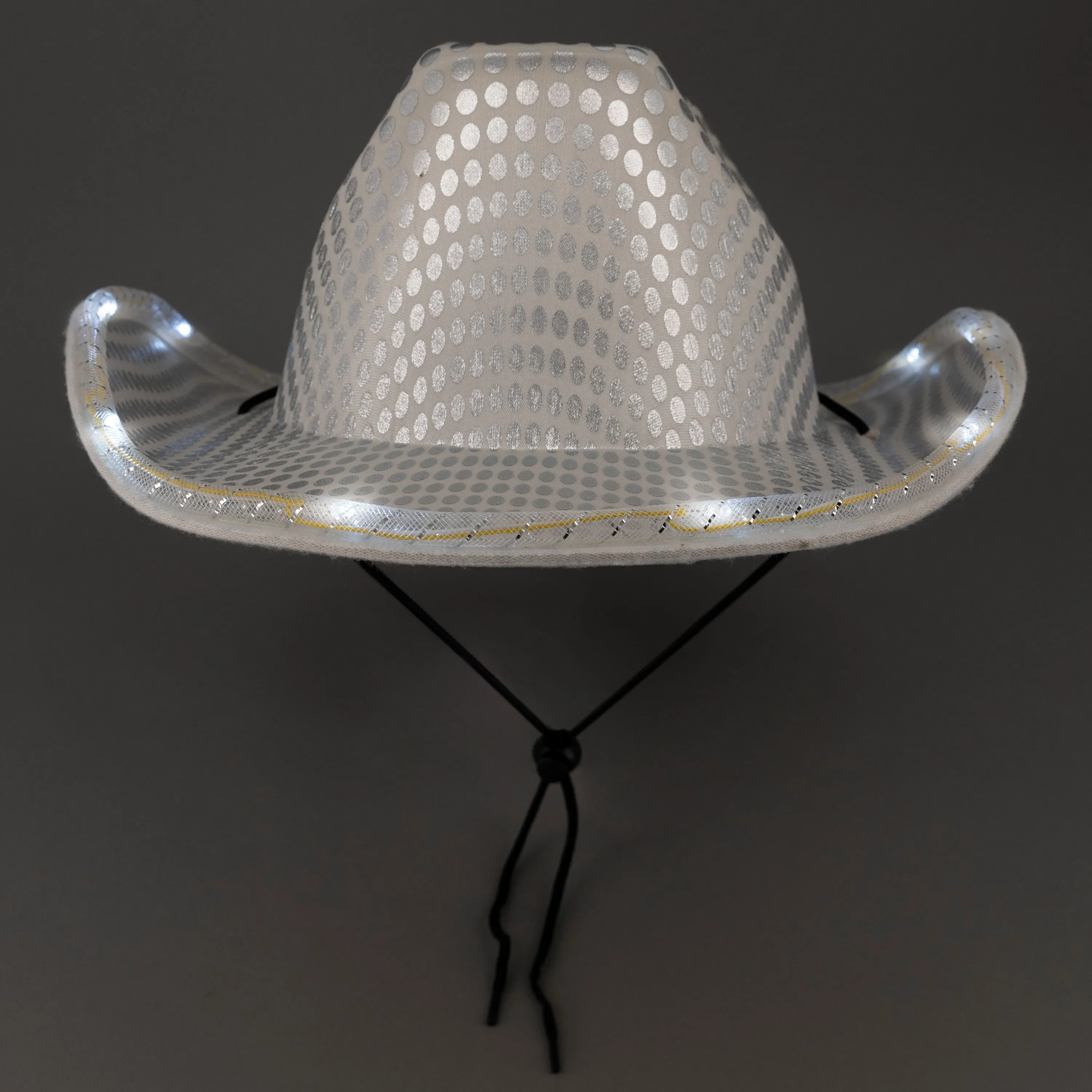 LED Light Up Flashing Sequin White Cowboy Hat - Pack of 18 Hats