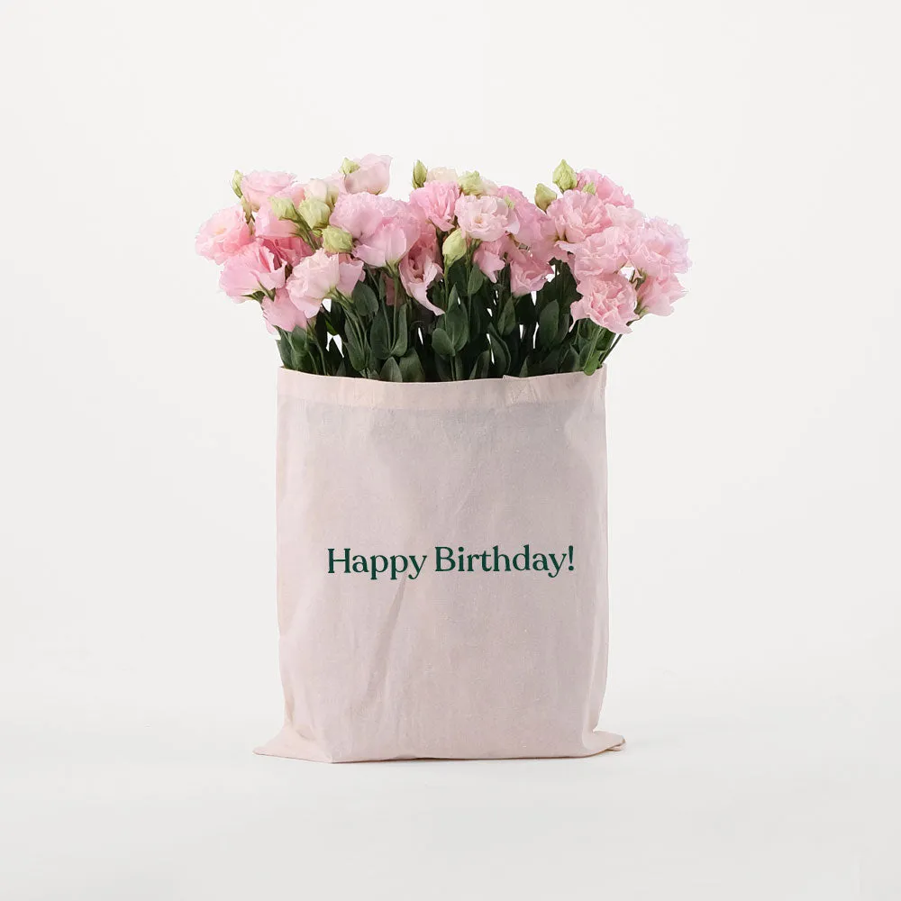 Light Pink Lisianthus in a Reusable Canvas Tote – Delicate Beauty with a Thoughtful Touch