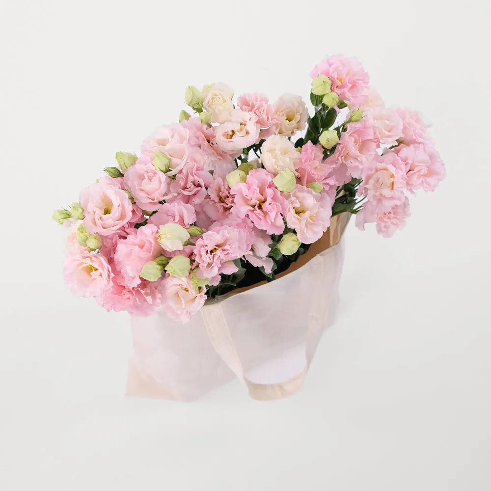 Light Pink Lisianthus in a Reusable Canvas Tote – Delicate Beauty with a Thoughtful Touch