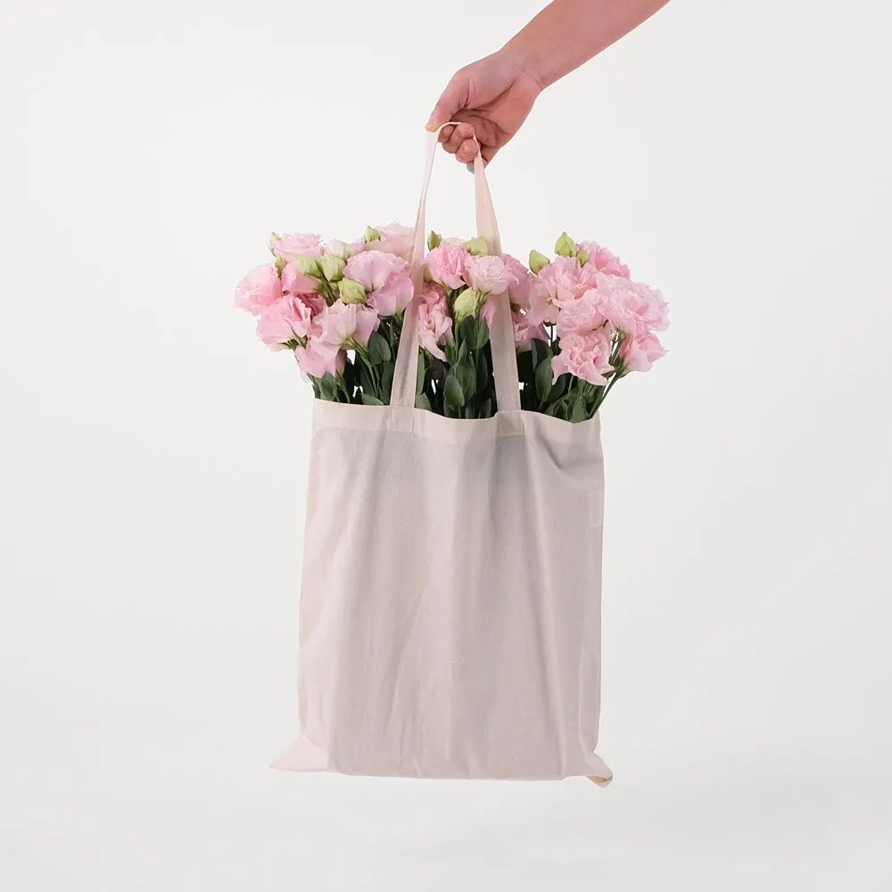 Light Pink Lisianthus in a Reusable Canvas Tote – Delicate Beauty with a Thoughtful Touch