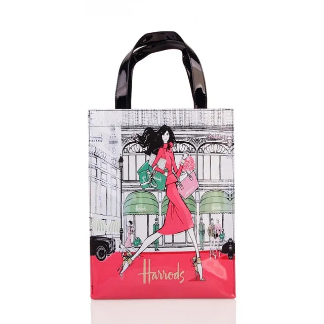 London Style PVC Reusable Shopping Bag Women's Bag Eco Friendly Flower Shopper Bag Waterproof Handbag Lunch Tote Shoulder Bag
