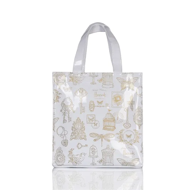 London Style PVC Reusable Shopping Bag Women's Bag Eco Friendly Flower Shopper Bag Waterproof Handbag Lunch Tote Shoulder Bag