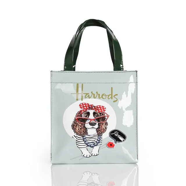 London Style PVC Reusable Shopping Bag Women's Bag Eco Friendly Flower Shopper Bag Waterproof Handbag Lunch Tote Shoulder Bag