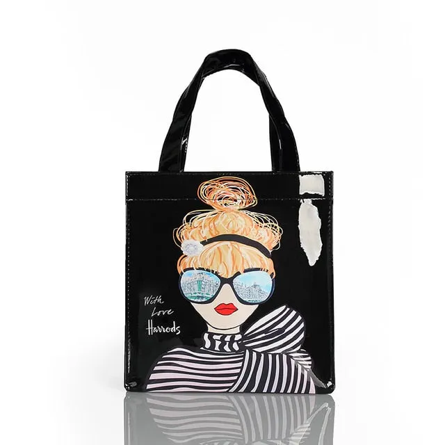 London Style PVC Reusable Shopping Bag Women's Bag Eco Friendly Flower Shopper Bag Waterproof Handbag Lunch Tote Shoulder Bag