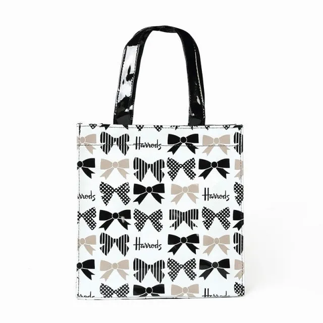 London Style PVC Reusable Shopping Bag Women's Bag Eco Friendly Flower Shopper Bag Waterproof Handbag Lunch Tote Shoulder Bag