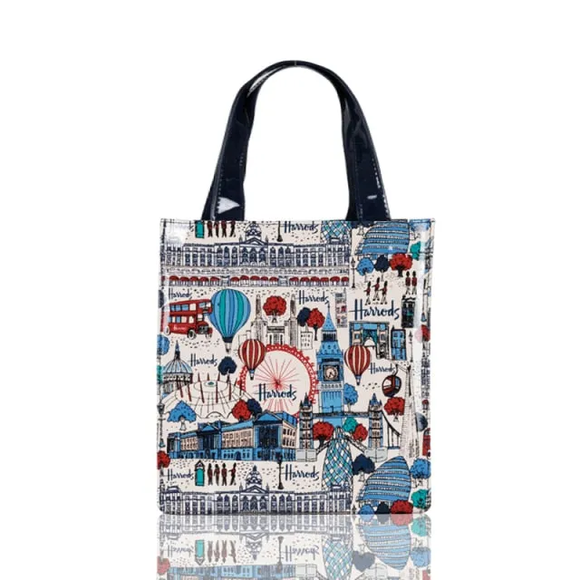 London Style PVC Reusable Shopping Bag Women's Bag Eco Friendly Flower Shopper Bag Waterproof Handbag Lunch Tote Shoulder Bag