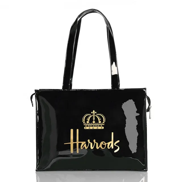 London Style PVC Reusable Shopping Bag Women's Bag Eco Friendly Flower Shopper Bag Waterproof Handbag Lunch Tote Shoulder Bag