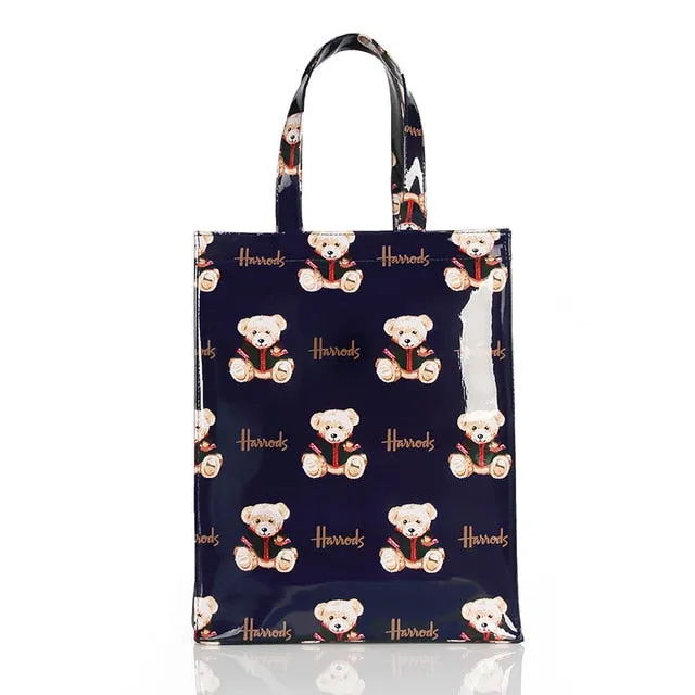 London Style PVC Reusable Shopping Bag Women's Bag Eco Friendly Flower Shopper Bag Waterproof Handbag Lunch Tote Shoulder Bag