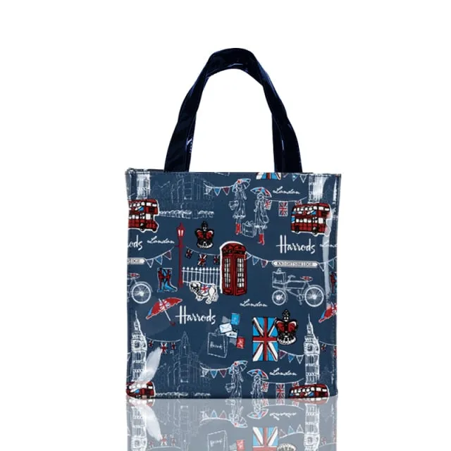 London Style PVC Reusable Shopping Bag Women's Bag Eco Friendly Flower Shopper Bag Waterproof Handbag Lunch Tote Shoulder Bag