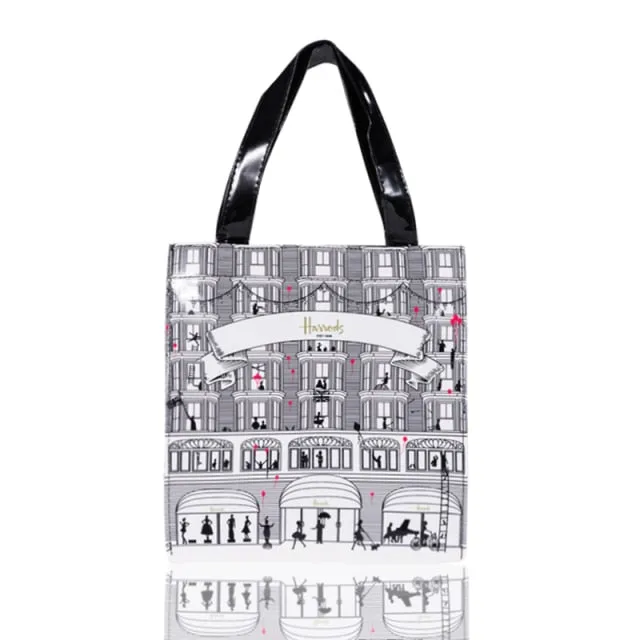 London Style PVC Reusable Shopping Bag Women's Bag Eco Friendly Flower Shopper Bag Waterproof Handbag Lunch Tote Shoulder Bag