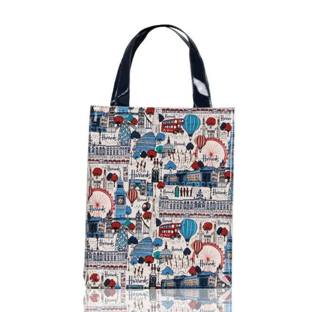London Style PVC Reusable Shopping Bag Women's Bag Eco Friendly Flower Shopper Bag Waterproof Handbag Lunch Tote Shoulder Bag
