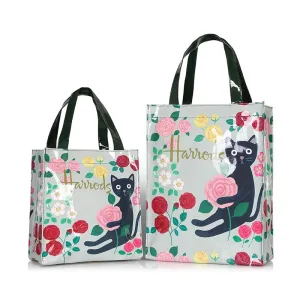 London Style PVC Reusable Shopping Bag Women's Bag Eco Friendly Flower Shopper Bag Waterproof Handbag Lunch Tote Shoulder Bag