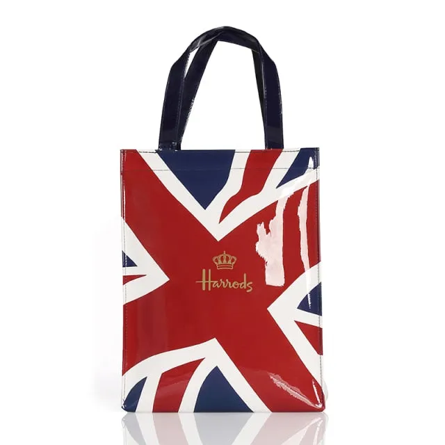 London Style PVC Reusable Shopping Bag Women's Bag Eco Friendly Flower Shopper Bag Waterproof Handbag Lunch Tote Shoulder Bag