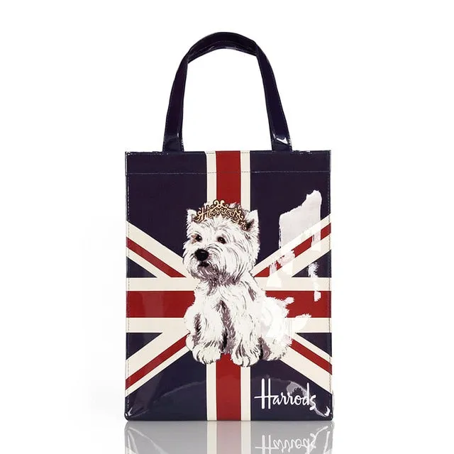 London Style PVC Reusable Shopping Bag Women's Bag Eco Friendly Flower Shopper Bag Waterproof Handbag Lunch Tote Shoulder Bag