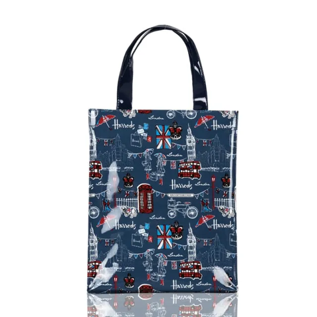 London Style PVC Reusable Shopping Bag Women's Bag Eco Friendly Flower Shopper Bag Waterproof Handbag Lunch Tote Shoulder Bag