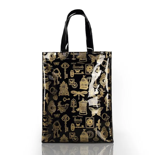 London Style PVC Reusable Shopping Bag Women's Bag Eco Friendly Flower Shopper Bag Waterproof Handbag Lunch Tote Shoulder Bag